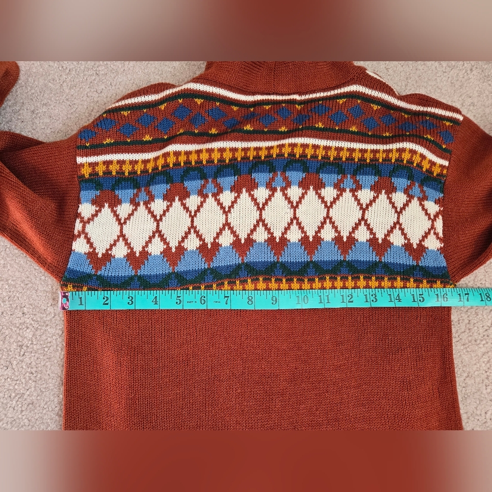MONARCH KNITS Vintage 70s Hooded Cardigan with Colorful Patterns. Size Medium - Picture 10 of 11